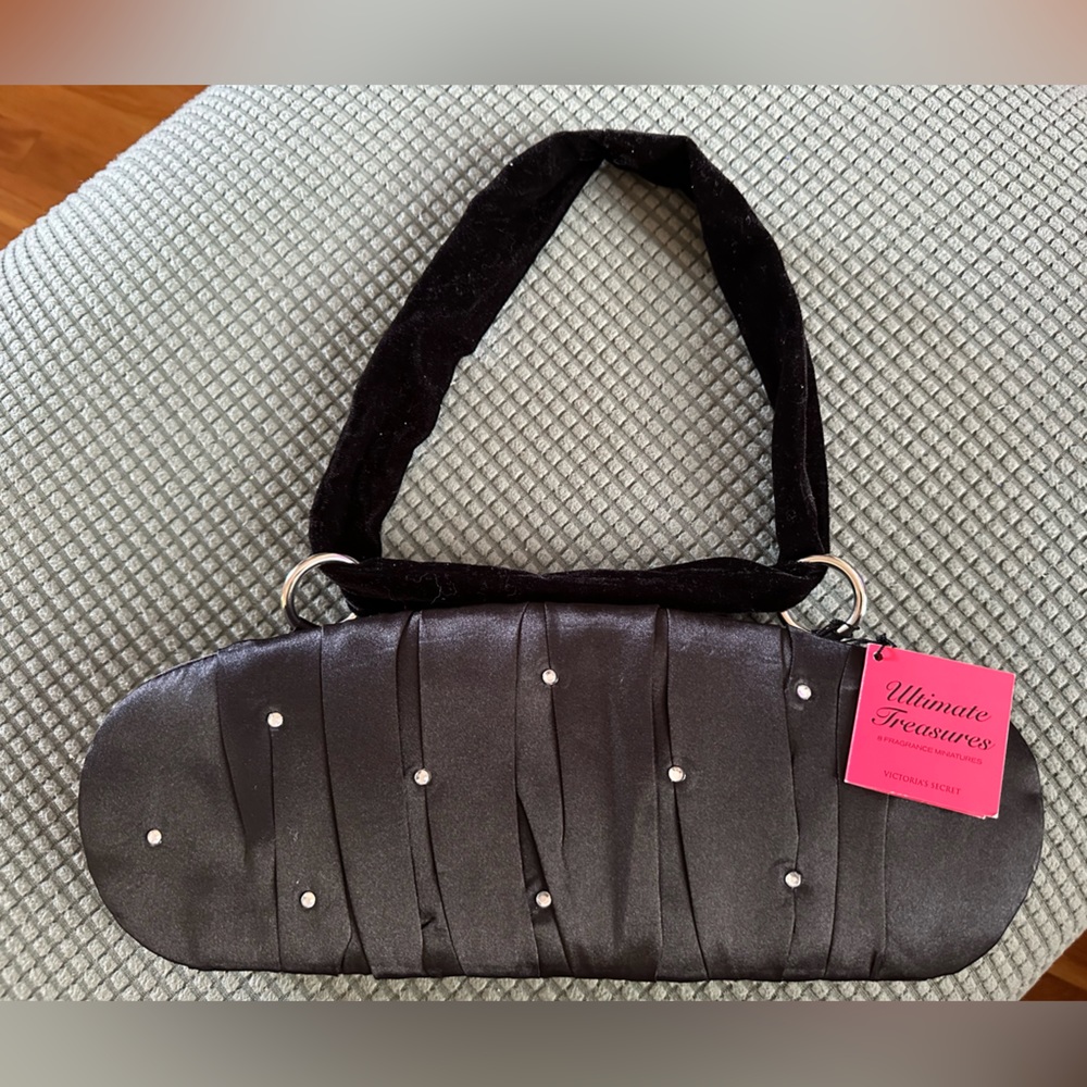 Victoria’s Secret Bejeweled Satin Evening Bag minus the perfume samplers
